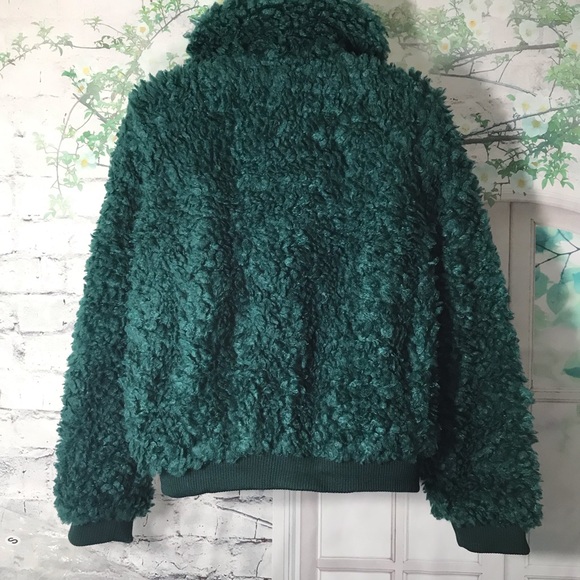 Teal Green Soft Faux Fur Teddy Crop Jacket - Picture 5 of 9